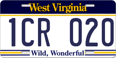 WV license plate 1CR020
