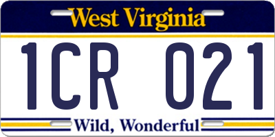 WV license plate 1CR021