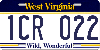 WV license plate 1CR022