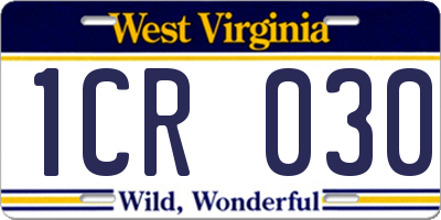 WV license plate 1CR030