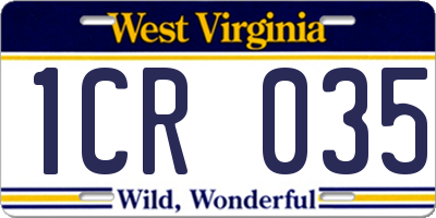 WV license plate 1CR035