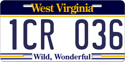 WV license plate 1CR036