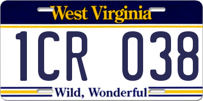 WV license plate 1CR038