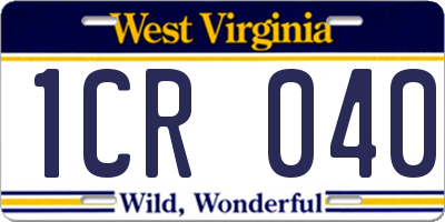 WV license plate 1CR040