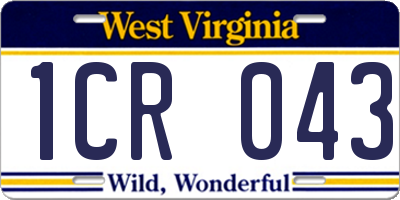 WV license plate 1CR043
