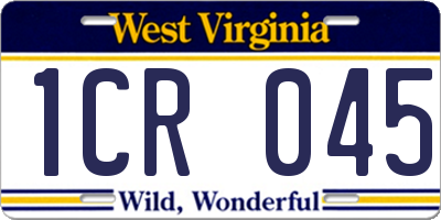 WV license plate 1CR045