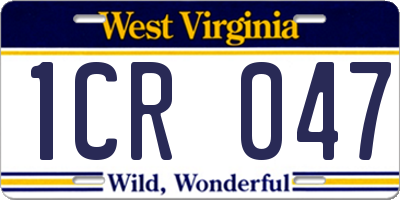 WV license plate 1CR047