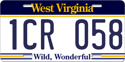 WV license plate 1CR058