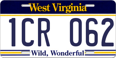 WV license plate 1CR062