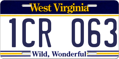 WV license plate 1CR063