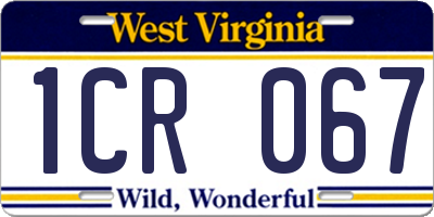 WV license plate 1CR067