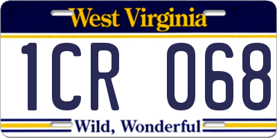 WV license plate 1CR068