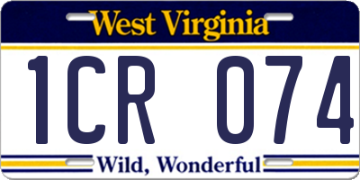 WV license plate 1CR074