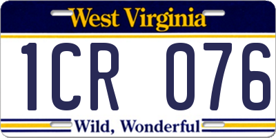 WV license plate 1CR076