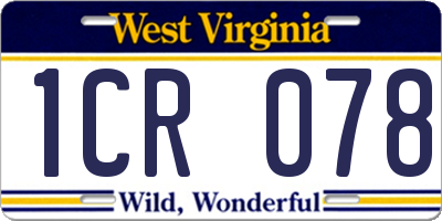 WV license plate 1CR078