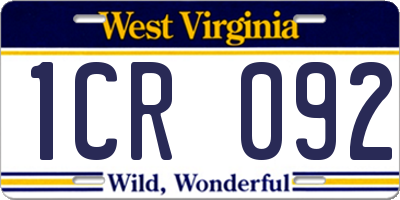 WV license plate 1CR092