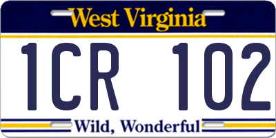 WV license plate 1CR102