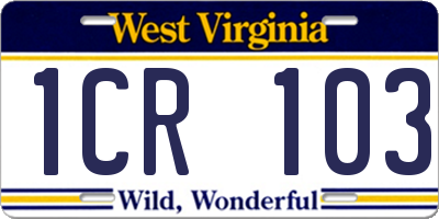 WV license plate 1CR103