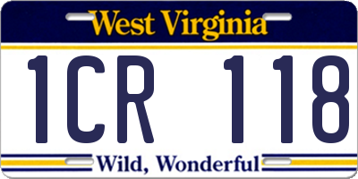 WV license plate 1CR118