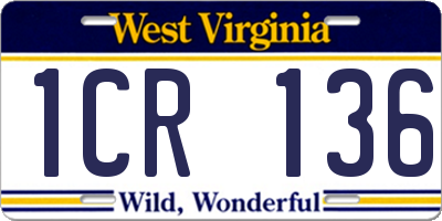 WV license plate 1CR136