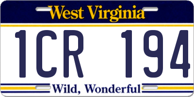 WV license plate 1CR194