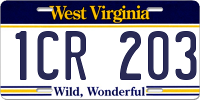 WV license plate 1CR203
