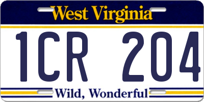 WV license plate 1CR204