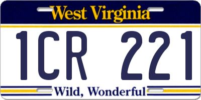 WV license plate 1CR221