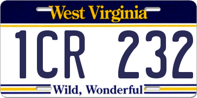 WV license plate 1CR232