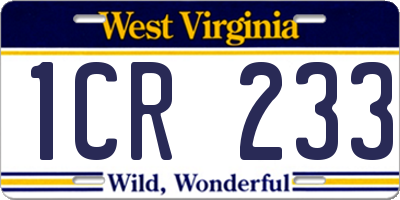 WV license plate 1CR233