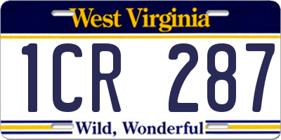 WV license plate 1CR287