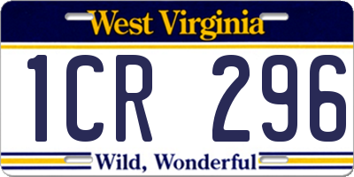 WV license plate 1CR296