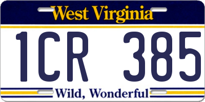 WV license plate 1CR385