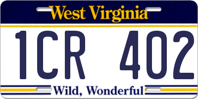 WV license plate 1CR402