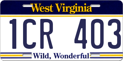 WV license plate 1CR403