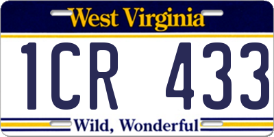 WV license plate 1CR433