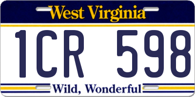 WV license plate 1CR598
