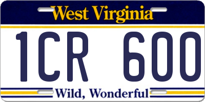 WV license plate 1CR600
