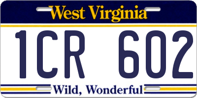 WV license plate 1CR602