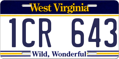WV license plate 1CR643