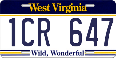 WV license plate 1CR647