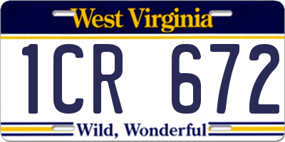 WV license plate 1CR672