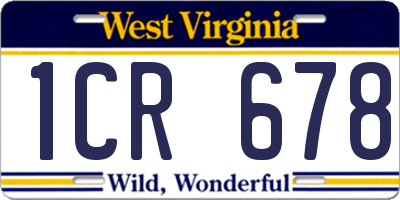 WV license plate 1CR678