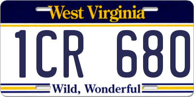 WV license plate 1CR680
