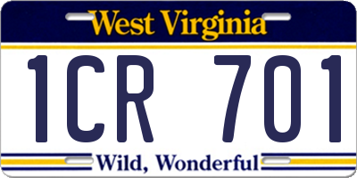 WV license plate 1CR701