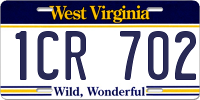 WV license plate 1CR702
