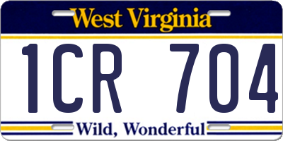 WV license plate 1CR704