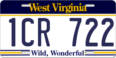 WV license plate 1CR722