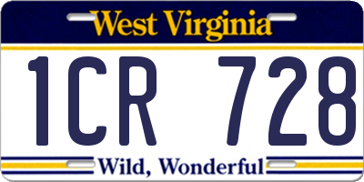 WV license plate 1CR728
