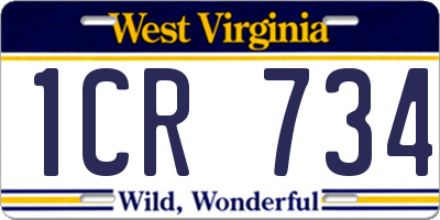 WV license plate 1CR734